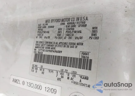 1999 Ford Ranger Xl/Xlt из США, поврежденный, VIN 1FTYR10V9XPA96089